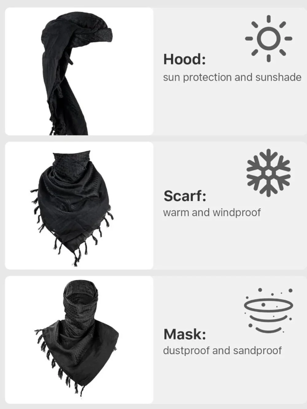 Tactical Desert Shemagh Scarf - Military Keffiyeh Head & Neck Wrap with Tassels